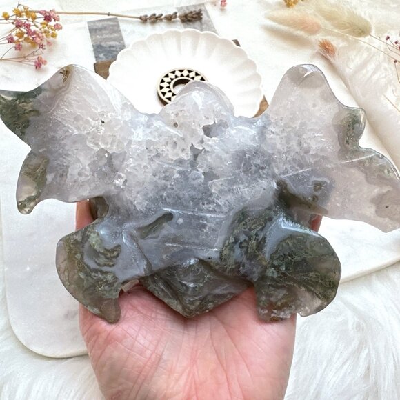 Gorgeous Large Moss Agate Sea Turtle Carving - Picture 4 of 9